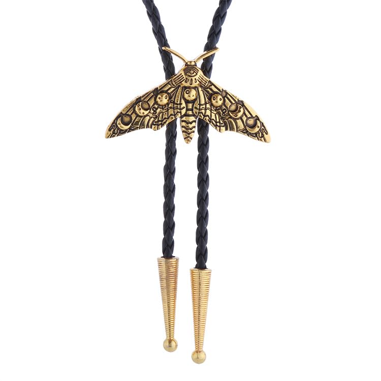 Image of Western Cowboy Bolo tie for Men Women Gold Silver Death Skull Moth Cross Bolo Tie Christmas Deer Rooster Wolf Necktie Gift