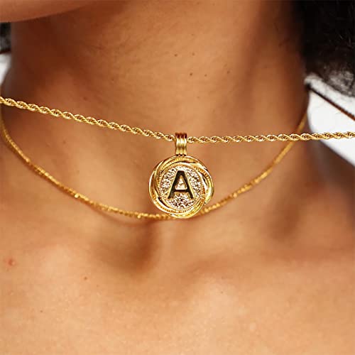 Revemcn Dainty Gold Layered Initial Necklaces For Women, 18K Gold Plated Personalized A-Z Letter Medallion Coin Pendant With Adjustable Rope Link Chain, Trendy Layering Choker Necklace For Women Men (J, Gold) #TOP2