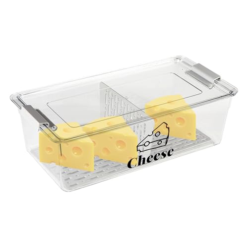 ZoeQide Grande boîte à fromage réfrigérable avec égouttoir et cloison, 32,5 x 16,6 x 10,2 cm, couvercle, sans BPA, boîte à charcuterie avec grille
