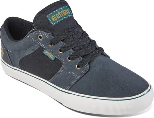 Image of Etnies Barge LS - Classic Skate Look, Slim Vulcanized Silhoutte, Hefty Armored Collar, Reinforced Vulc - Dark Grey /Black /Gold - 6.5