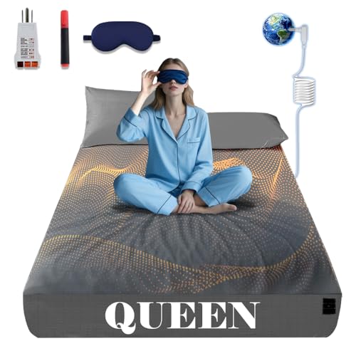 NAGS® Sábanas de conexión a tierra, sábana de algodón suave con sábana bajera ajustable de plata pura para un mejor sueño, alivio del dolor (gris oscuro, Queen)