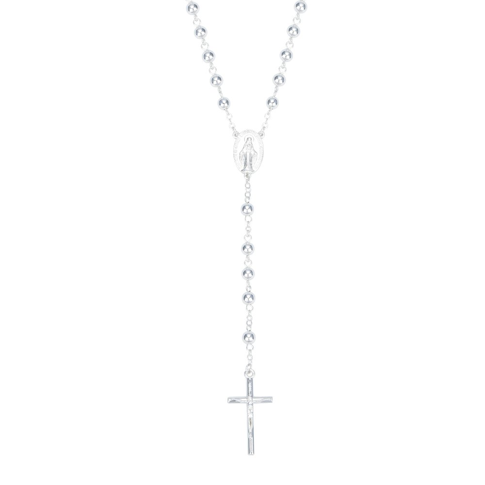 Hombres Mujeres Chapado en Plata Rosario Collar Joyería Crucifijo Cruz Colgante