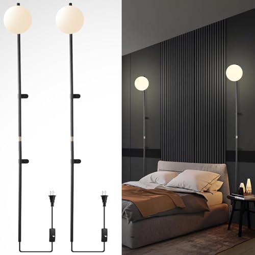 HOMLUCE Long Wall Sconces Set of Two, Plug in Wall Sconces Globe Shade Indoor Wall Light, Wall Mounted Lamp with Plug in Switch, Wall Lamp for Bedroom Living Room Study Hallway Bedside Corner