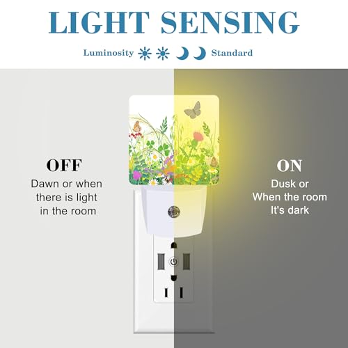 Image of Summer Meadow Plants and Insects Night Light Plug into Wall with Dusk to Dawn Sensor Cute Nightlight for Kid Girls Boys Women Men Room Decor, Hallway, Kitchen, Bathroom, Nursery, Stairs