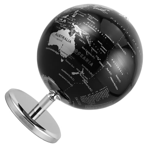 Toddmomy Globo Terráqueo Decorativo Europeo Elegante Negro y Plata para Escritorio Adorno Giratorio para Oficina y Hogar Vintage Sofisticada