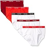 Calvin Klein Men's Underwear Cotton Classics 5 Pack Briefs, White/Risk Red/Black/Dylan Red, Medium