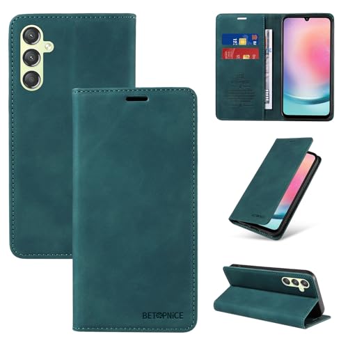 Étui cuir Samsung Galaxy A25 5G avec rabat porte-cartes et protection antichoc verte
