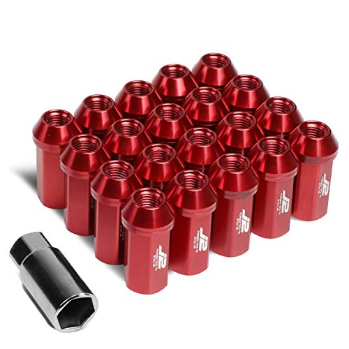 Image of J2 Engineering LN-T7-005-15-RD 7075 Aluminum Red M12x1.5 20Pcs L: 50mm Close-End Lug Nuts w /Adapter