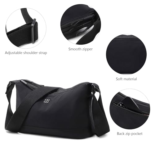 Image of Eslcorri Lightweight Nylon Crossbody Bag for Women, 3 Pocket Casual Shoulder Purse with Adjustable Strap for Travel Daily Use | Well-organized