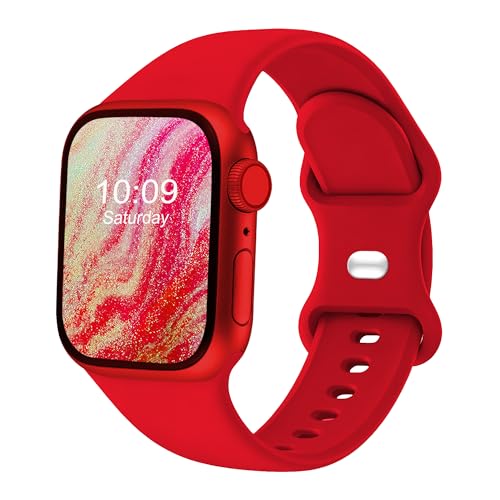 Image of Sport Bands Compatible with Apple Watch Band Women Men 40mm 38mm 41mm 42mm 44mm 45mm 46mm 49mm ,Soft Wristband Waterproof Replacement Strap for iWatch Bands Series 11 10 9 8 7 6 5 4 3 2 1 SE Ultra Red