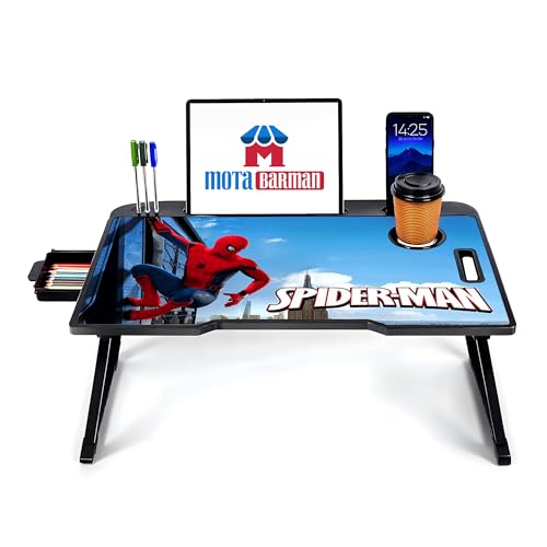 Image of Foldable Wooden Laptop Bed Tray Table, Multifunction Lap Tablet Desk with Cup Holder, for Eating Breakfast, Reading Book, Working, Watching Movie on Bed (Spiderman)