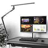 Schreibtischlampe LED, 18W Klemmleuchte mit Dimmbare Duale Lichtquelle für Arbeit, Zuhause, Büro, Augenschutz Optische Linse Tageslichtlampe,Schwarz