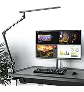 Schreibtischlampe LED, 18W Klemmleuchte mit Dimmbare Duale Lichtquelle für Arbeit, Zuhause, Büro,...