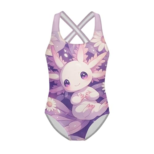 Image of Girls One Piece Swimsuit Axolotl Cross Back Straps Bathing Suit Lightweight Quick Dry Gymnastics Leotard