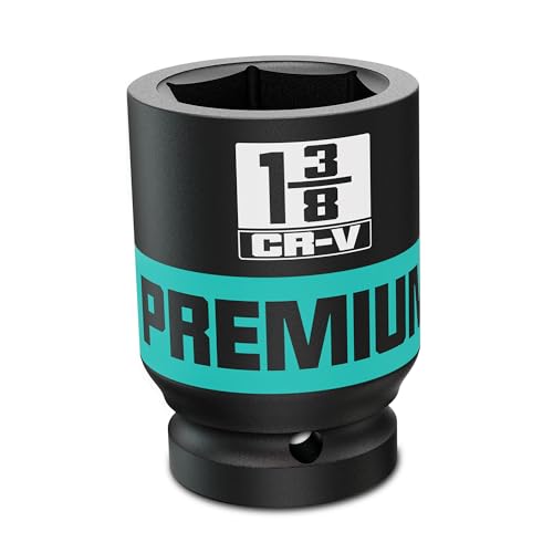 1" Drive Deep 6 Point Impact Socket, 1-3/8 '' Deep Socket, SAE, CR-V, Color-Coded for Auto Repair, Mechanics & DIY