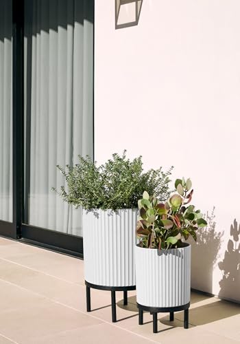 Image of Veradek Demi Series Raised Duo Planters - Set of 2 Planters with Stands | Made From a Durable Plastic-Stone Composite & Comes With Wooden Stand. Modern Porch /Patio Decor