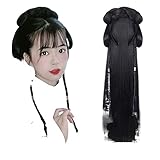 Oligage Hanfu Wig Headband Women Chinese Style Hair Piece Antique Modelling Cosplay Pad Hair Accessorie Headdress Black (Color : FG18)