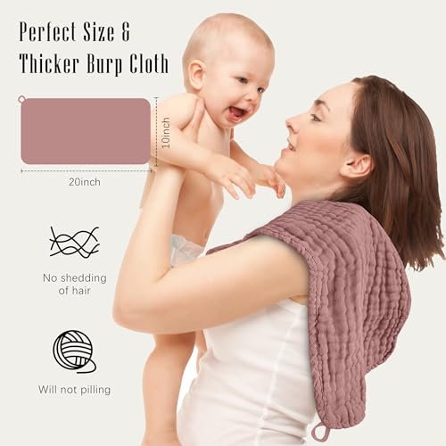 Image of SWEET DOLPHIN 12 Pack Muslin Burp Cloths Large 100% Cotton Burping Clothes for Baby Drool - Absorbent and Soft Boys & Girls Milk Spit Up Rags for Newborn Essentials Registry - Muted Terracotta