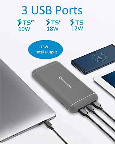 Techsmarter 20,100mAh 60W Power Delivery Hybrid Laptop Power Bank and USB-C Hub. Portable Charger Compatible with iPhone, iPad Pro, MacBook Air/Pro, Samsung Galaxy, Chromebook, LG, Motorola, Android