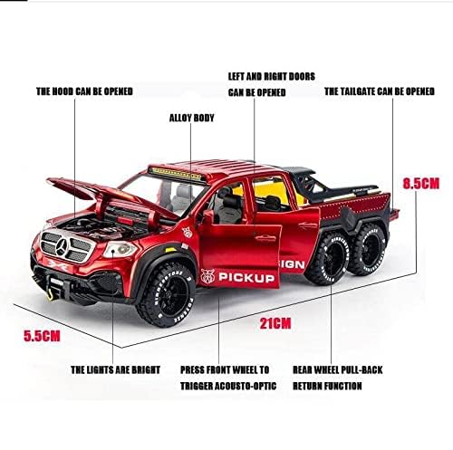 Image of 1:28 Scale Big Benz Class X Pickup Truck Toy Car | Metal Diecast Car for Kids with Openable Doors, Sound, Light Effects (Black)