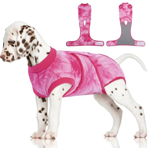 Image of FUAMEY Surgery Recovery Suit for Small Dogs Cats,Dog Surgery Suit Female Spay Male Dogs Neuter Recovery Shirt Dog Onesie Anti Licking Abdominal Wounds Pet Bodysuit Skin Conditions Rose Dye S