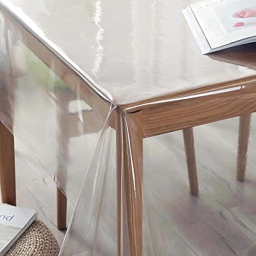 Image of sancua 100% Waterproof Rectangle PVC Tablecloth - 70 x 70 Inch - Oil Proof Spill Proof Vinyl Table Cloth, Wipe Clean Table Cover for Dining Tables, Buffet Parties and Camping, Crystal Clear