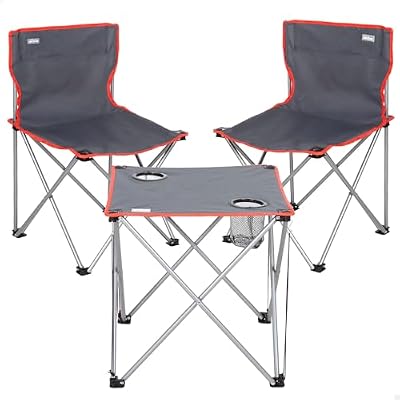 AKTIVE Set Camping Plegable, Mesa 46x46x46 cm, 2 sillas de 43x43x71 cm, Gris, Estructura Acero, Topes antivuelco, Peso soportado 110 kg, Posavasos Integrados, Bolsa de Transporte (63182)