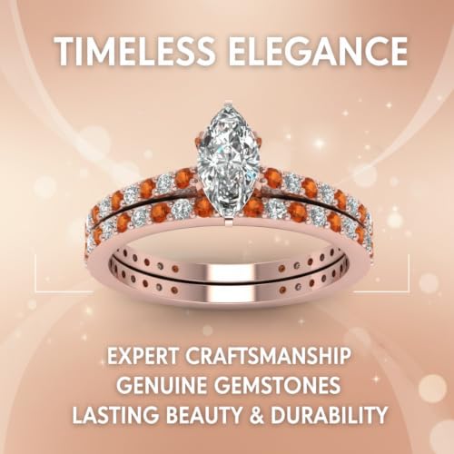 Image of 55Carat Choose Your Gemstone Marquise Shape 14k Rose Gold Plated Classic Delicate Diamond CZ Handmade Fashion Jewelry Party Wear Daily Wear Ornament Gifts for Wife Wedding Ring Sets : US Size 4 to 12