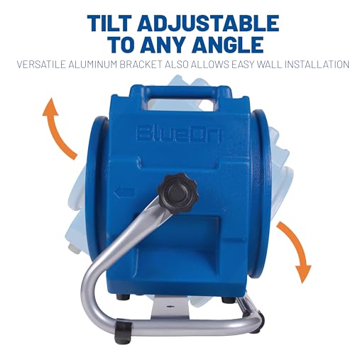 Image of BlueDri Portable 1 /5 HP, 870 CFM Mini Axial Air Mover Fan with Wall Mount Option for Water Damage, Drying and Ventilation, Blue, MA-870, Small