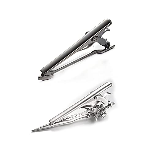 Image of 2Pcs Tie Clip Set for Men Unique Silver Gold Black Tie Clip Personalized Tie Bar Clip Fathers Day Birthday Wedding Jewelry