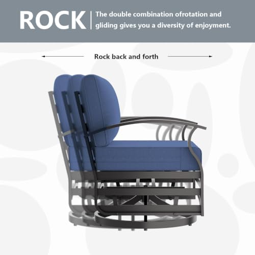 Image of Aluminum Patio Furniture Set with Fire Pit Table, 7 Seats Outdoor Patio Conversation Sets with Swivel Chairs, Modern Metal Sectional Sofa with Upgrade Cushions for Patio, Backyard, Deck - Blue