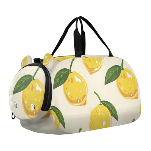 Duffle Bag Kids Gym Bag with Shoes Compartment & Wet Separation Overnight Travel Duffel Bag Yellow Lemon for Girl Boy