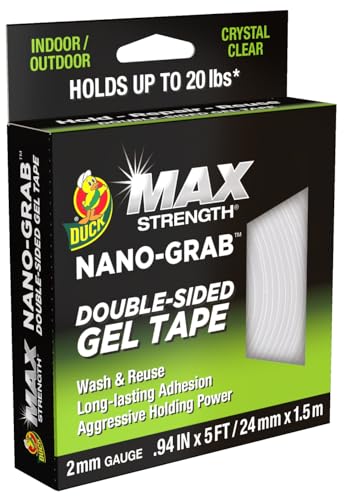 Image of Duck Max Double-Sided Gel Tape with Nano-Grab Technology, Clear, Multi-Purpose & Removable, 0.94 inch x 5 Feet, Clear, 6 Pack (287640)