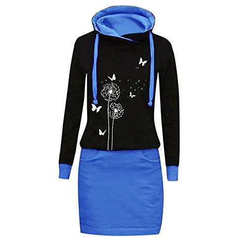 Preisvergleich Produktbild Givater Herbst Winter Frauen Casual Blumendruck Hoodies Kleid Löwenzahn Blumendruck Sweatshirt