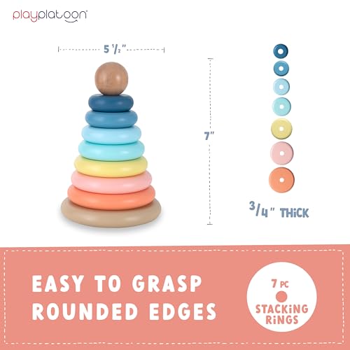 Play Platoon Non-Toxic Kids Play Mats for Floor, Extra-Thick Foam Tiles, Playmat for Toddlers & Childrens Playroom, Wooden Rainbow Stacking Toy Ring Stacker Toy, Educational Interactive Learning Toys