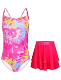 WhizBuzz Swimsuits with Skirt for Girls 3t 4t One Piece Sleeveless Rose Yellow Tie Dye Bating Suit UPF 50+ Swimwear