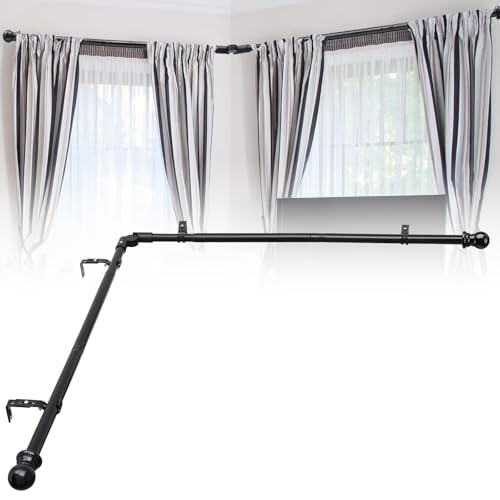 Corner Window Curtain Rod, 27-68 inch Adjustable Curtain Rods for Windows, Heavy Duty Metal Bay...