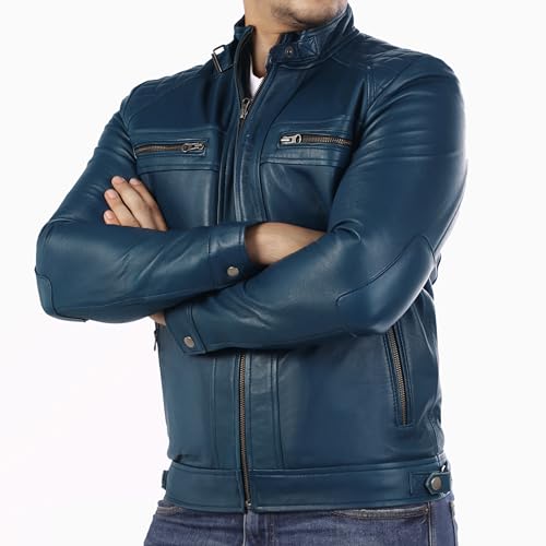 Image of Jild Signature Diamond Style Lambskin Leather Jacket Men - Premium Leather Cafe Racer Vintage Look Motorcycle Jacket Men