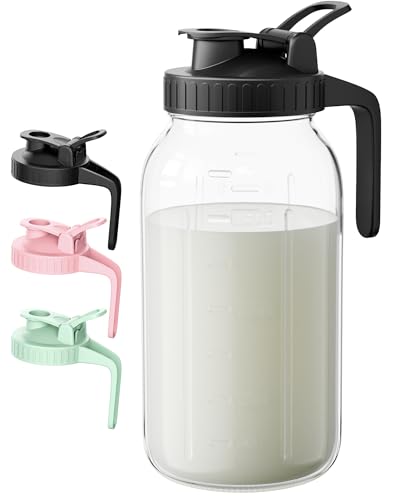Image of VA1KENE 64oz Breast Milk Pitcher - 2 Qurat Glass Mason Jar with Lid and Pour Spout - 100% Airtight Leakproof Water Jugs for Iced Sun Tea, Juice, Cold Coffee, Breastmilk Storage Container - Black