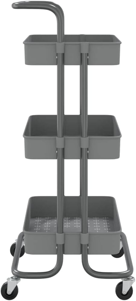 3-Tier Kitchen Trolley Gray Iron and ABS 16.5"x13.8"x33.5" Kitchen Cart with Wheels Rolling Kitchen Island Cart for Food Storage and Utility