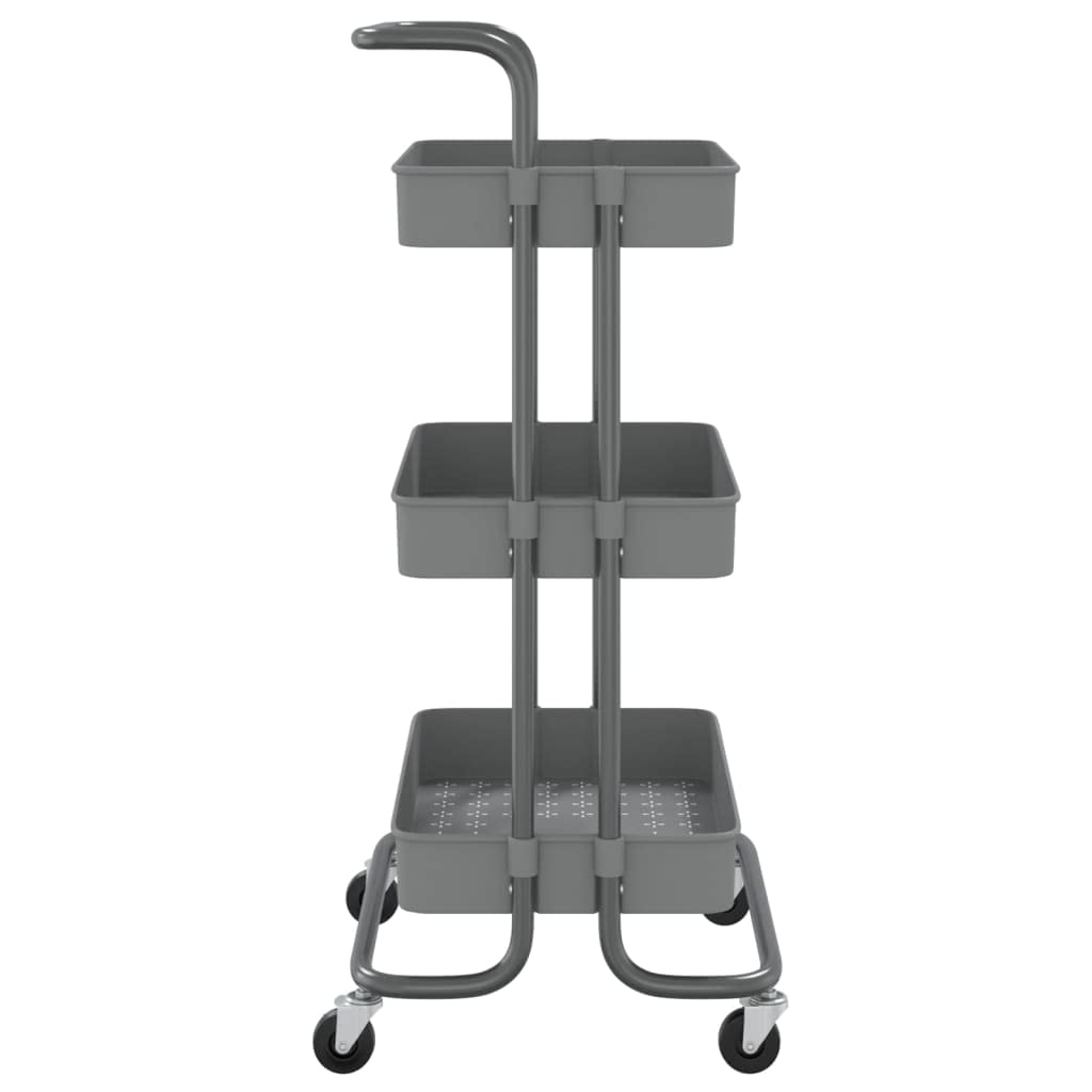 vidaXL Carrito de Cocina Carro de Servicio Doméstico Niños Garaje Estantes Almacenamiento Alimentos Bebidas 3 Niveles Hierro y ABS Gris 42x35x85 cm
