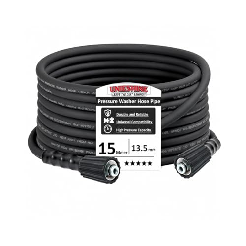 Image of Pressure Washer Hose Pipe, 3500 PSI High Pressure Washer Hose, Molded Durable Pipe Compatible with Starq, Vantro, Aimex, Gaocheng, Agaro, Shakti (15MTR HYDRAULIC)