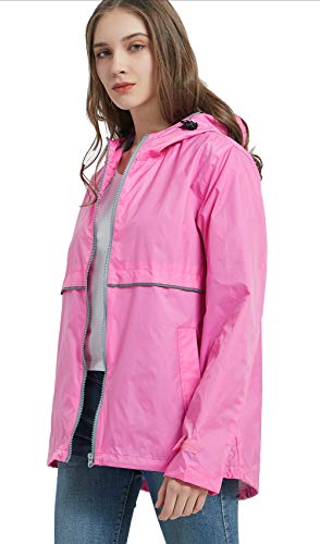 Sunday Rose Women Rain Jacket Lightweight Waterproof Raincoat Hooded Windbreaker-Persian Pink,Size Xl #TOP4