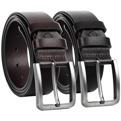 Belt Men, 2 Pcs Leather Mens Belt Classic Belts for Jeans Fashion For Gift Mens Casual Golf Dress pants shirts