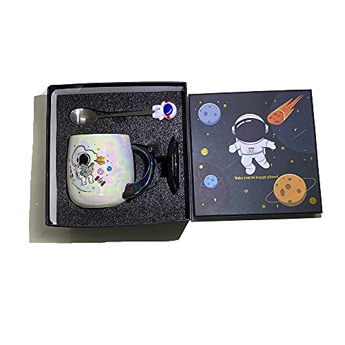CinYana Starry Astronaut Rocket Mug With Lip and Spoon Coffee Milk Tea Cup...