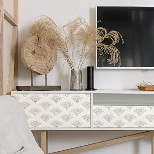 Boho Wallpaper Peel And Stick Modern Wallpaper Boho Contact Paper For Cabinets Self-Adhesive Removable Wallpaper For Bedroom Scallop Geometric Wallpaper Retro Accent Wall Drawer Liner 17.3”×78.7” #TOP2