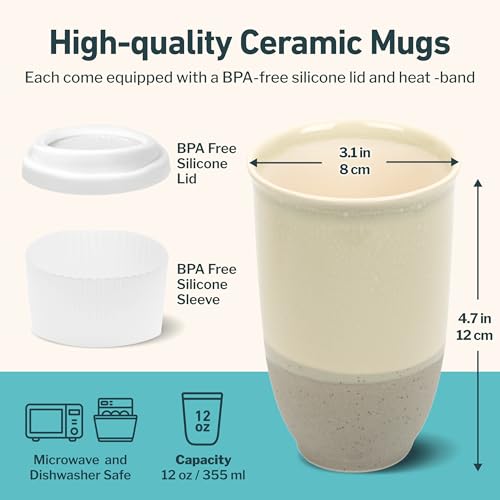 Image of NOVA CERAMICS Travel Mug - Coffee Travel Mug - Reusable Coffee Cup Unique to Go Mug - Microwave & Dishwasher Safe Coffee White Tumbler - Gifts for Women Men Him Her - 12oz - Sea Mist