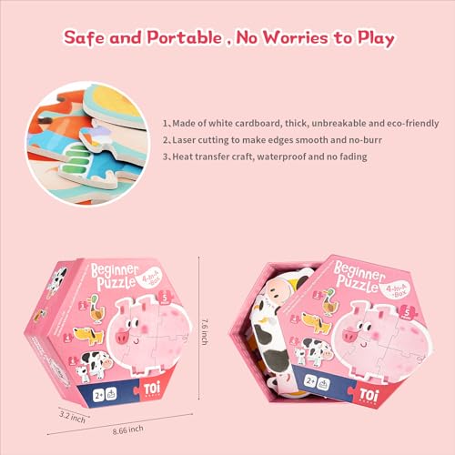 Image of TOI Large Piece Toddler Puzzles for 2-4, Beginner Puzzles - Farm Animal | 4 Packs Kid Animal Shape Preschool Learning Jigsaw Puzzle, Educational Desktop Floor Game, School Activity for Boy Girl Gift