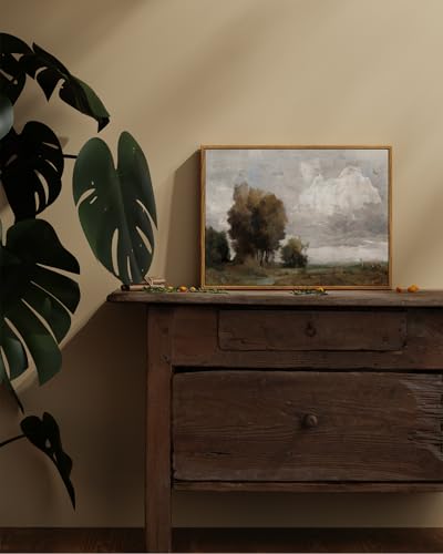 Image of ARPEOTCY Vintage Framed Wall Art, Bedroom Bathroom Rustic Landscape Country Pictures Wall Decor, Canvas Prints Farmhouse Paintings, Neutral Home Decorations for Living Room, 12x16 inch