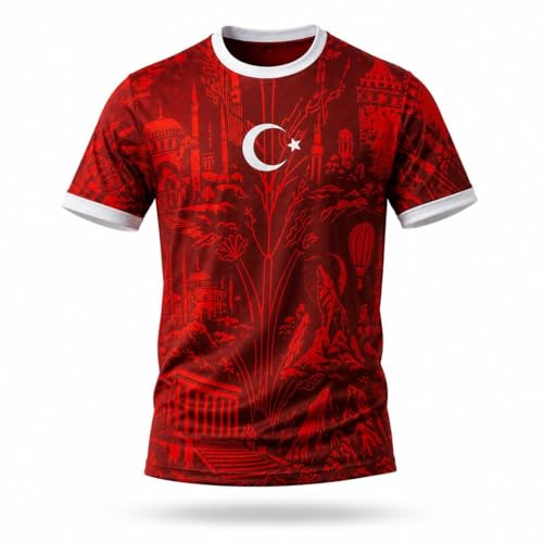 HATIESTEEL Maillot Turquie Türkiye pour homme 100 % polyester avec motif croissant de lune et étoile, maillot de fan turc avec design Istanbul, rouge, M – vue 4